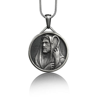 Good shepherd jesus pendant necklace with custom name, 925 silver christian necklace for family, Religious medallion
