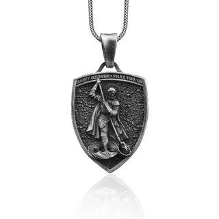 Saint George Pray For Us Handmade Sterling Silver Men Charm Necklace, Saint George Silver Men Jewelry, St George Pendant, Christian Gift