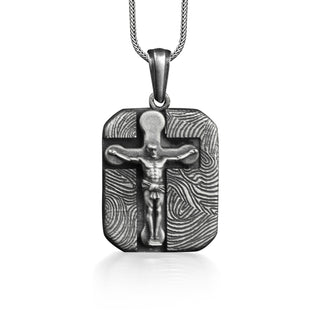 Crucifix Cross Intaglio Necklace in Silver, Jesus Crucifixion Religious Necklace For Dad, Spiritual Necklace For Christian, Faith Necklace