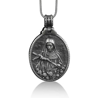 Saint rita of cascia pendant necklace for men in silver, Protection necklace for mama, Religious necklace for christian