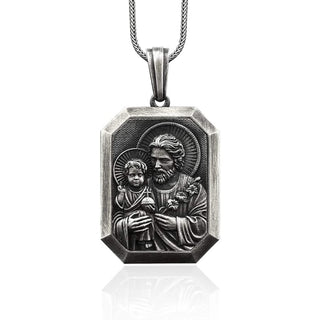 Personalized Saint Joseph Men's Necklace, Saint Joseph Religious Man Pendant, Religious Men Medallion, Persanlized Christian Unisex Necklace