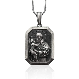 Saint Anthony Necklace, Personalized Saint Anthony Silver Men's Necklace, Religious Silver St Anthony Pendant, Christian Unisex Necklace