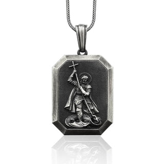 Personalized Saint George Men's Necklace, St George 925 Silver Unisex Pendant, Catholic St George Charm, Christian Personalized Gift Pendant
