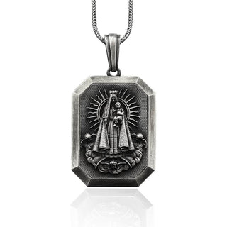 Christian Virgin Mary Personalized Necklace for Men in Sterling Silver, Virgen Del Carmen Men Pendant, Personalized Charm, Husband Gift