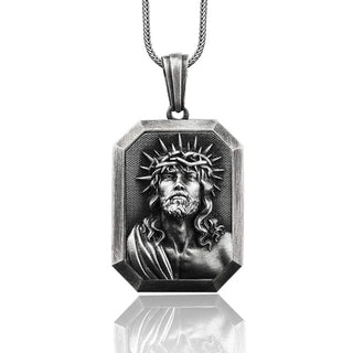 Personalized Christ Jesus Necklace For Men in Sterling Silver, Religious Christian Pendant, Unisex Religious Pendant, Silver Crucifix Gift