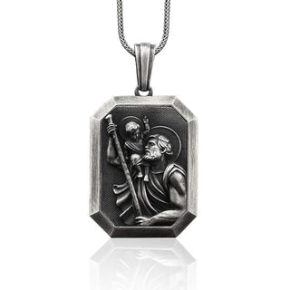 Silver Saint Christopher Personalized Men's Necklace, Religious Silver St Christopher Man Pendant, Persanlized Christian Unisex Necklace,