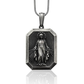 Personalized Miraculous Virgin Mary Pendant, Miraculous Virgin Mary Man Silver Pendant, Solid Silver Religious Unisex Pendant, Husband Gift