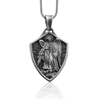 Saint Michael The Archangel Necklace for Men in Silver, St Michael Cristian Silver Pendant, Archangel Medallion, Christian Necklace For Men