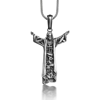 Ascension of Jesus sterling silver necklace for men, Religious necklace for family, Faith necklace for protection