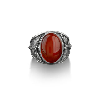 Archangel saint Michael silver men ring with red agate, St Micheal carnelian stone men ring, St Michael is commander of the army of god