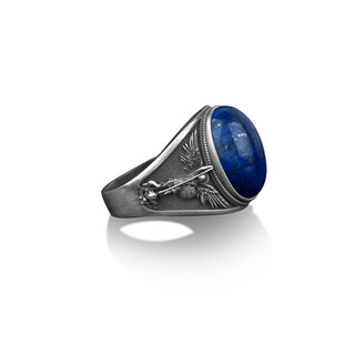 Archangel St. Michael commander of the army of the lord men ring, Silver signet archangel lapis ring, Lapis lazuli men ring, Religious gifts