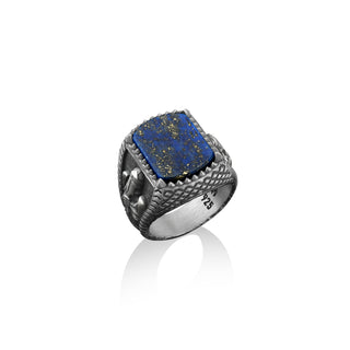 Crusader Knight lapis Lazuli gemstone silver men ring, Lapis lazuli signet man ring in 925 sterling silver knight ring with blue gemstone
