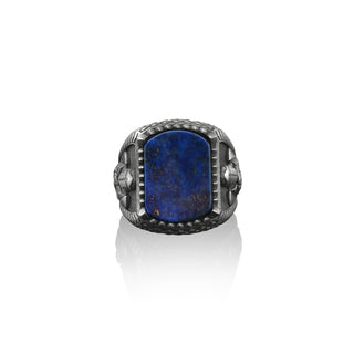 Crusader Knight lapis Lazuli gemstone silver men ring, Lapis lazuli signet man ring in 925 sterling silver knight ring with blue gemstone