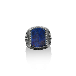 Phoenix lapis lazuli signet men's silver ring, Sterling silver gemstone man ring, Gemstone jewelry, Firebird phoenix ring, Mythology jewelry