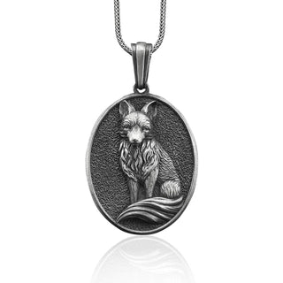 Fox Handmade Sterling Silver Men Charm Necklace, Fox Silver Men Jewelry, Fox Silver Pendant,  Animal Necklace, Dog Necklace, Memorial Gift