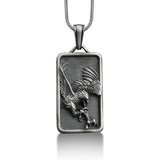 Bald eagle pendant necklace for men in silver, Personalized bird necklace for best friend, Animal necklace for boyfriend