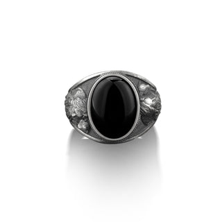 The good shepherd Jesus black onyx pinky ring for men in silver, 925 sterling silver christian jewelry rings, religious signet onyx men ring