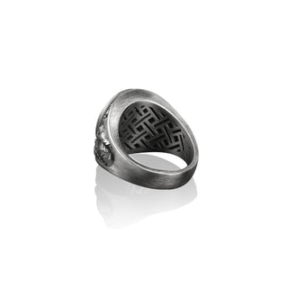 The good shepherd Jesus black onyx pinky ring for men in silver, 925 sterling silver christian jewelry rings, religious signet onyx men ring