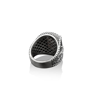 Azrael with black onyx gothic ring for men in sterling silver, Black onyx biker signet men ring, Onyx stone unique ring, Gift ring for men
