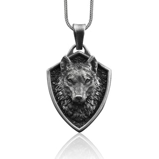 Norse Mythology Wolf Handmade Sterling Silver Men Charm Necklace, Viking Wolf Jewelry, Fenrir Wolf Head Pendant with Chain, Animal Necklace