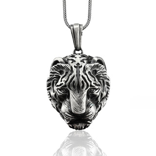 Tiger Head Silver Men Necklace, Angry Tiger Men Pendant, Wild Tiger Silver Men's Necklace, Angry Tiger Necklace, Husband Silver Gift Pendant