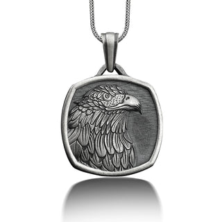 Bald Eagle Personalized Necklace, 925 Sterling Silver Engraved Necklace, Animal Necklace, American Eagle Customizable Necklace, Gift For Him
