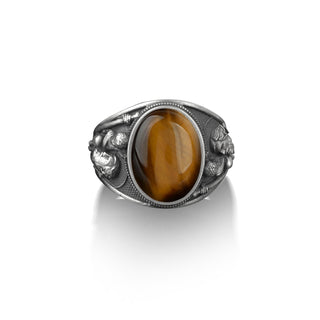 St Christopher tiger's eye stone signet man ring, Sterling silver mens rings, Pinky rings for women, Christian jewelry, Religious Gift ring