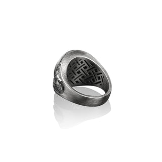 Tiger's eye signet men ring with taurus bull engraving on the sides, 925 sterling silver Zodiac sign ring for men and women, Zodiacman ring