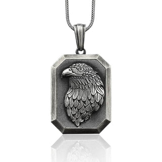 Wild Eagle Man Silver Pendant, Personalized Eagle Mens Necklace, American Eagle Silver Necklace, Winged Eagle Men Charm, Silver Husband Gift
