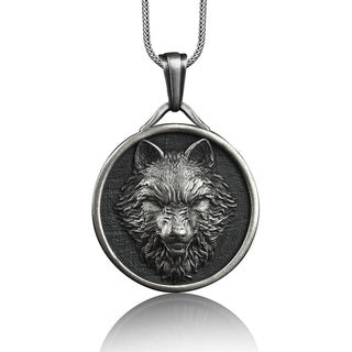 Sterling Silver Wild Wolf Charm Neckalce, Handmade Angry Wolf Men Pendant, Scandinavian Jewelry, Wolf Men Medallion Necklace, Gift For Men