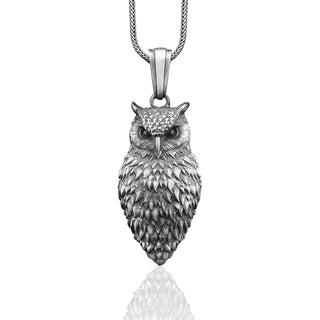 Handmade Owl Necklace For Mens in Sterling Silver , Owl Animal Bird Jewelry, Mens Owl Charm, Owl Silver Gift, Animal Necklace, Memorial Gift