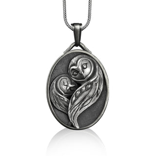 Owl pair pendant necklace in silver, Personalized animal necklace for daughter,Female necklace for birthday, Mom gift