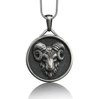 Ram handmade silver necklace for men, Personalized aries pendant with custom name, Prosperity necklace for birthday gift