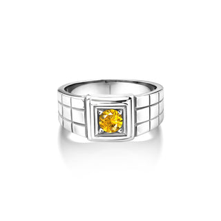 Mens solitaire silver ring for men with yellow citrine stone, Citrine stone statement silver men ring, Gemstone wedding men rings in silver