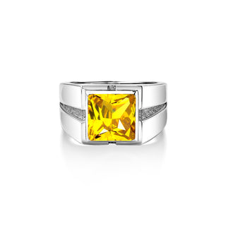 Yellow citrine silver statement ring for men, Clear citrine men solitaire ring for dad, Square cut stone ring for boyfriend, Gift jewelry