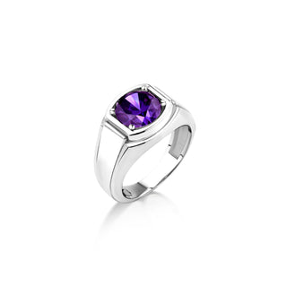 Purple amethys stone pinky ring for men in sterling, Silver promise ring for him, Male promise ring with purple gemstone, Unique Men amethys