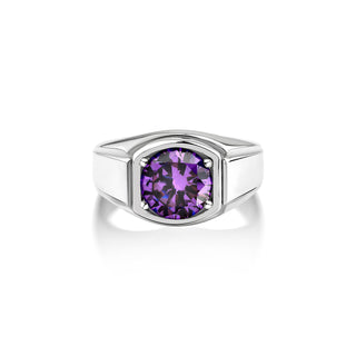 Purple amethys stone pinky ring for men in sterling, Silver promise ring for him, Male promise ring with purple gemstone, Unique Men amethys