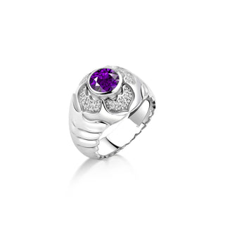 Amethyst filigree ring for men in silver with dragon skin, Vintage mens ring with purple stone, Silver amethys, Dragon gemstone ring for men