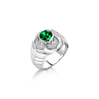 Green emerald stone  engagement men ring in 925 slver, Dragon skin with emerald wedding ring for men, Green stone signet mens gift ring