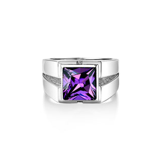 Sterling silver amethyst stone statement ring for men, Clear amethyst mens solitaire ring for husband, Square cut stone ring for boyfriend