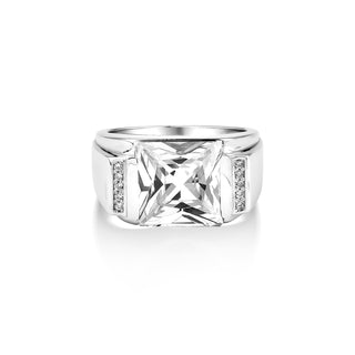 Cubic zirconia mens ring in sterling silver, Square cut white zircon men ring, Gemstone wedding pinky ring for men, Unique mens fashion ring