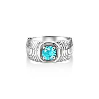 Snakeskin blue topaz mens solitaire ring in 925 sterling silver, Topaz statement ring for men, Unique mens fashion ring, Aquamarine men ring