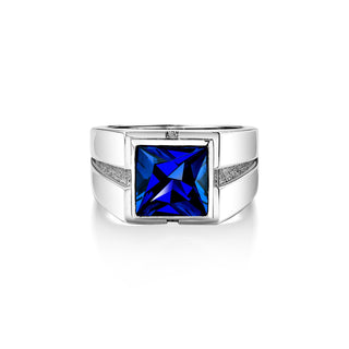 Signet  blue sapphire silver statement men ring, Blue stone mens solitaire ring for men, Square cut stone ring for men, Pinky sapphire ring