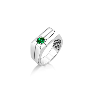 Emerald stone mens solitare ring in sterling silver, Green emerald statement ring for men, Male promise gift ring, Green jade stone men ring