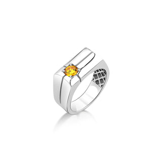 Minimalist solitare ring in sterling silver with yellow citrine, Gemstıbe statement ring for men, Male promise signet ring, Red stone ring