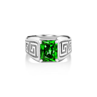 Signet emerald ring, Silver greek men rings, Shiny silver men ring, Men gift ring, Sterling silver men jewelry, Modern minimalist men rings