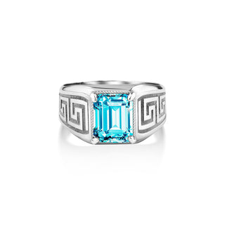 Silver greek men rings, Signet blue topaz ring, Shiny silver men ring, Men gift ring, Silver men jewelry, Modern minimalist men Rings