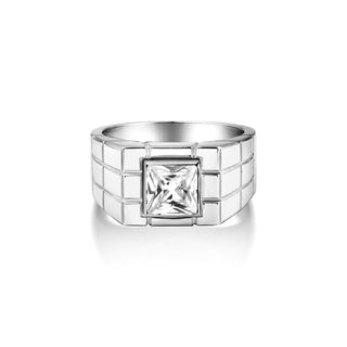 White quartz square cut ring in sterling silver, Clear quartz statement ring for men, Elegant mens silver fashion ring
