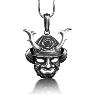 Samurai 3D Mens Pendant Necklace, Japanese Medieval Necklace For Dad, Warrior Necklace For Boyfriend, Silver Gothic Necklace For Men