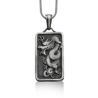 Azure Dragon 925 Silver Customizable Necklace, Sterling Silver Dragon Jewelry, Chinese Mythology Necklace, Personalized Remembrance Necklace